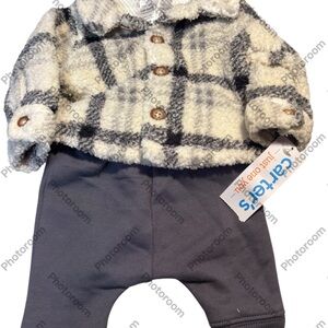 Carter’s Plaid Fleece Jacket and Pants Set For Newborn New With Tags